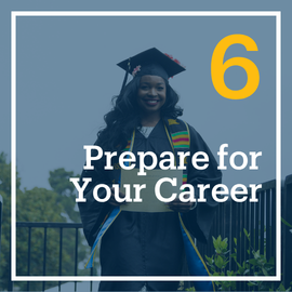 This is a photo of a student graduating. The embedded text emphasizes, "Prepare for Your Career." This is flashcard image 6 out of 10.