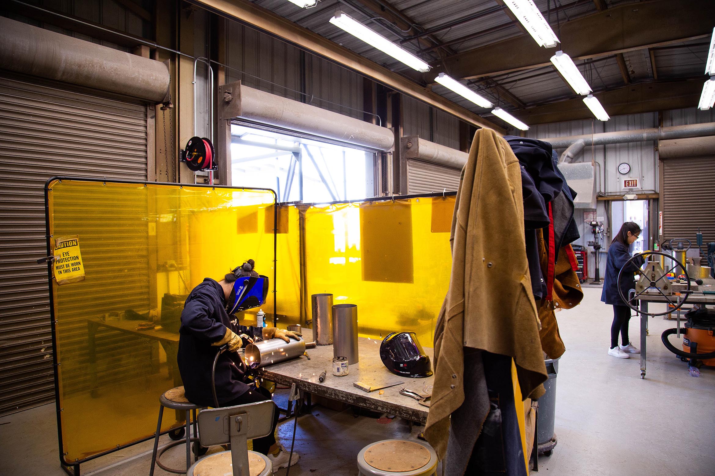 This is a student welding in a UCSB lab.