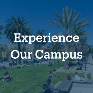 This is a photo thumbnail in front of the UCSB Library with the description, "Experience Our Campus."